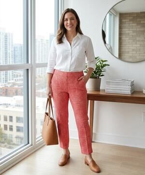 New York And Company Textured Red High Rise Pull On Dress Pants Size XL Tall